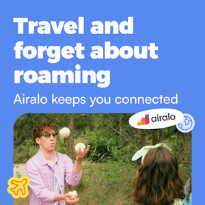 Airalo travel ad with man juggling outdoors