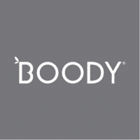 brand-logo-mockup Boody logo in grey with white text, symbolising eco-friendly and minimalist fashion.