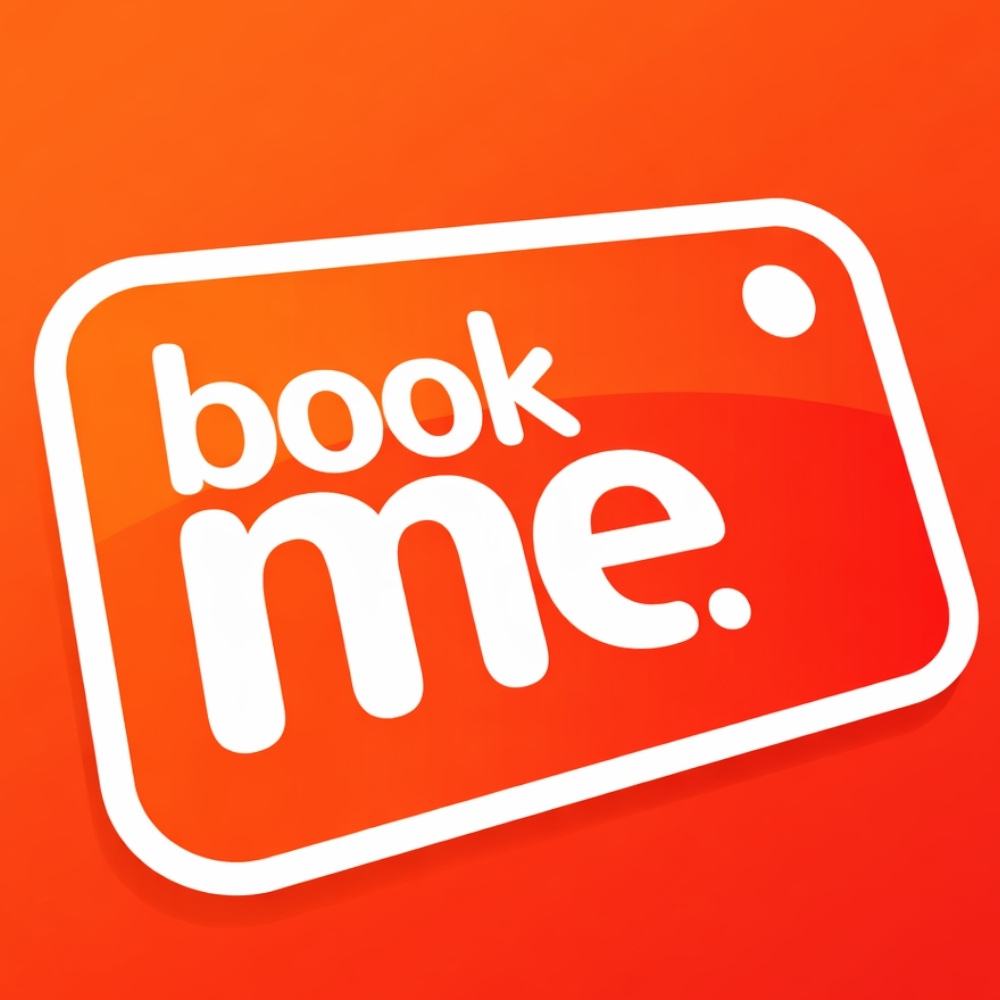 Bookme New Zealand Travel Deals Platform Logo Bookme New Zealand logo orange tag design with book me text