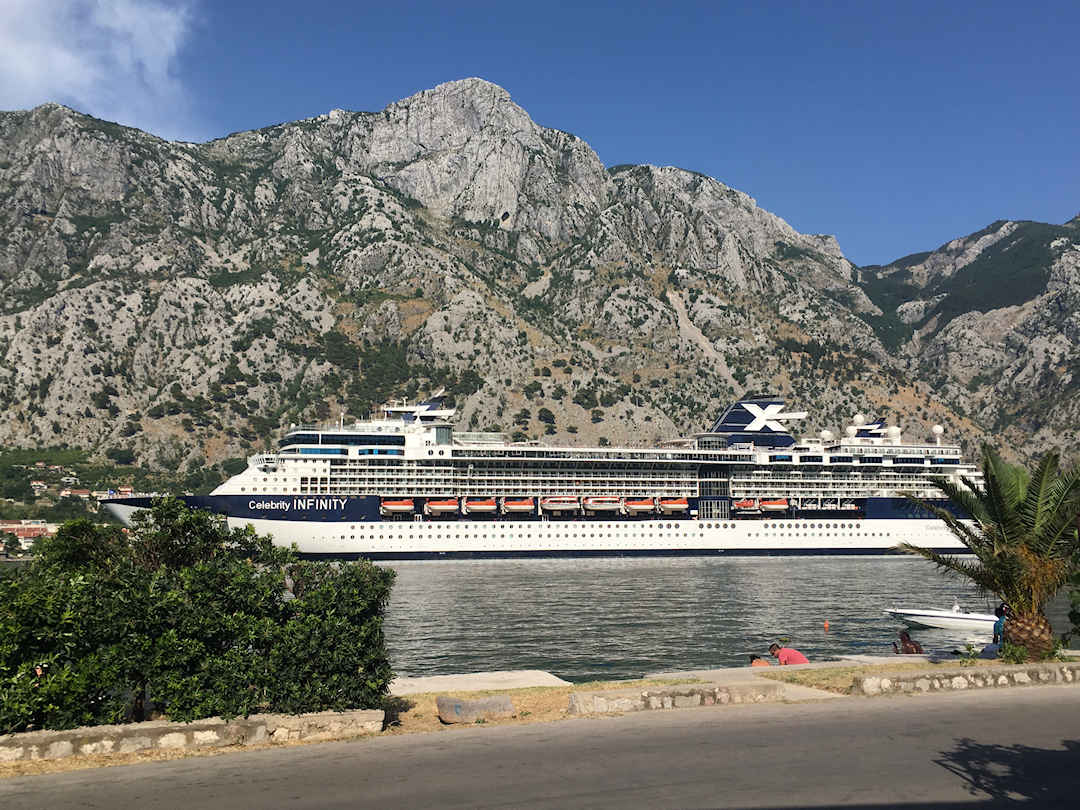 cruise ships dominate the kotor skyline