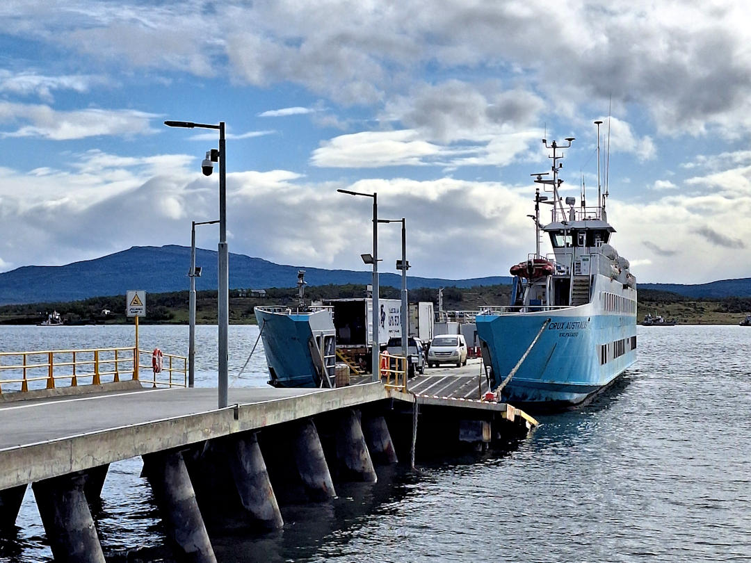 TABSA ferry Crux Australis docked at the Puerto Natales pier The Crux Australis ferry moored at the pier in Puerto Natales before departure.