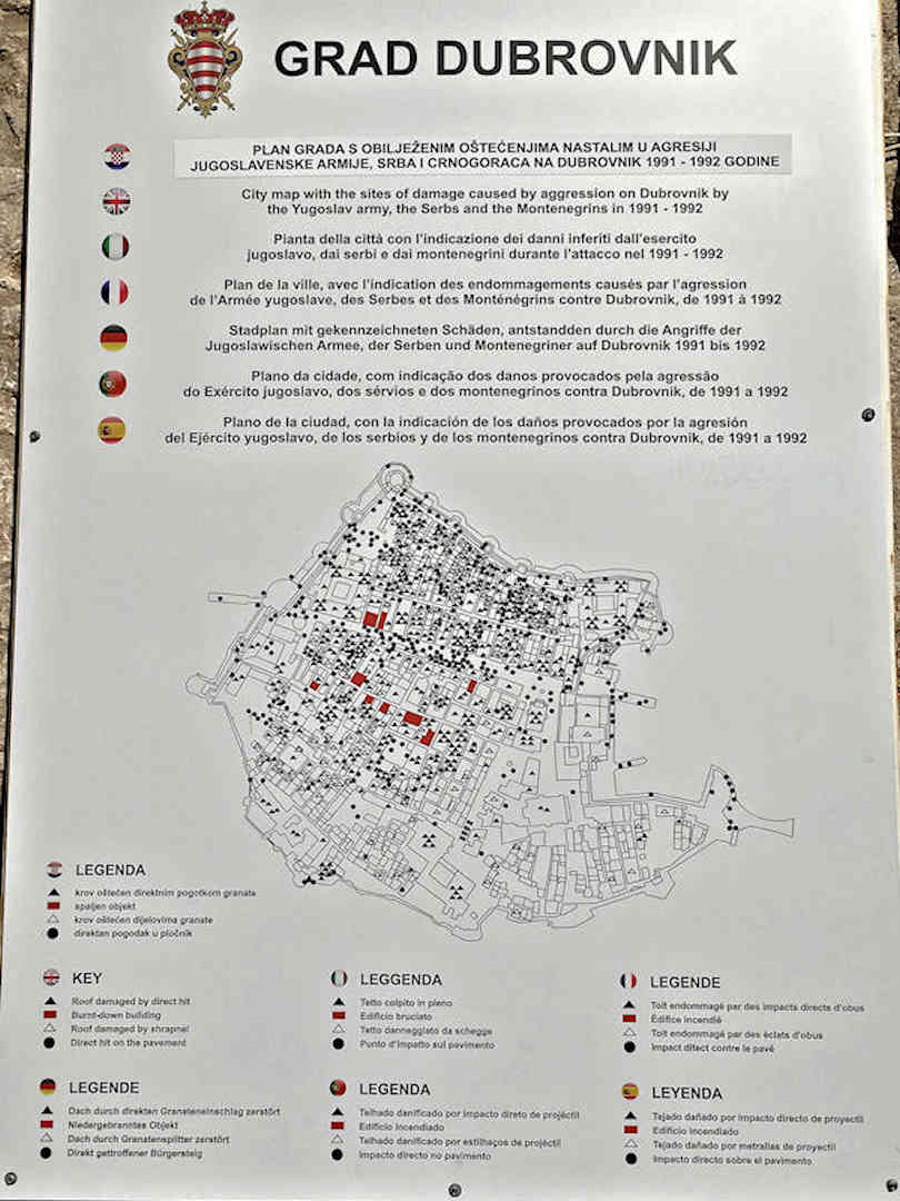 Dubrovnik map of shelling impact during war of independence