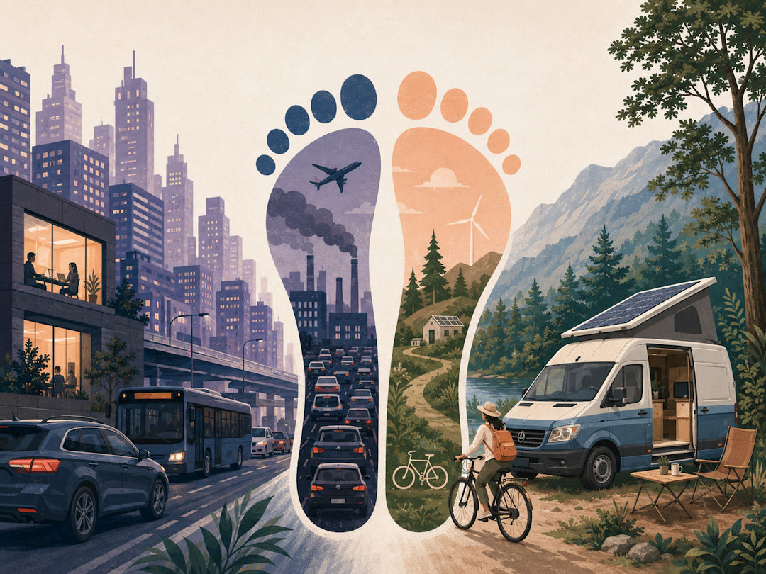 Footprints of urban and nature contrasts Urban pollution and sustainable living footprint comparison