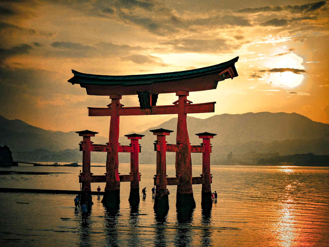 Itsukushima-jinja Otorii on Miyajima at sunset by Beau Swierstra on Unsplash