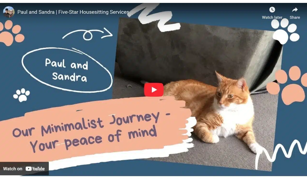 Paul and Sandra - Five-Star Housesitting Services with a ginger and white cat lounging on a carpet.