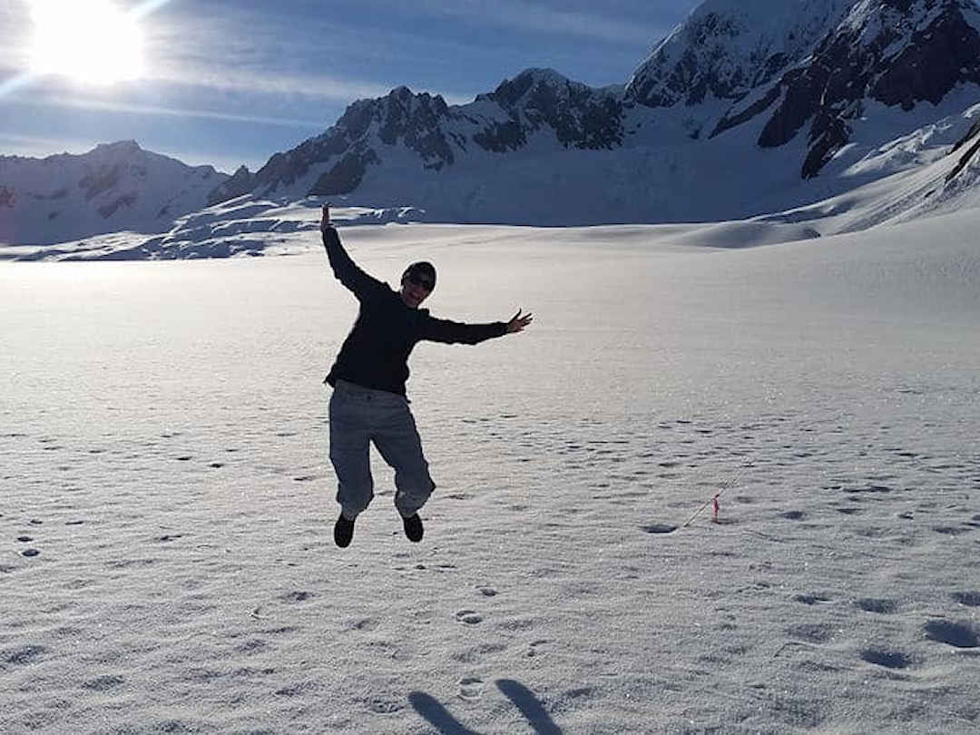 joh jumping on glacier