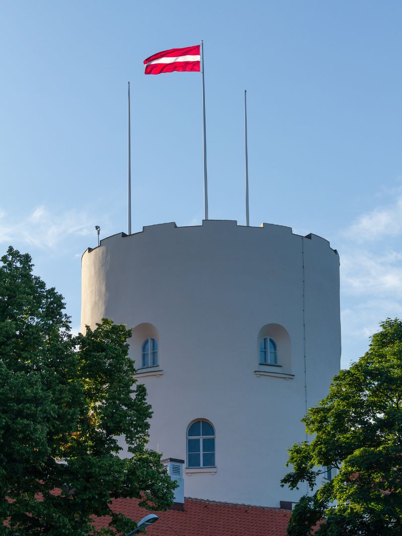 Latvia flag on castle