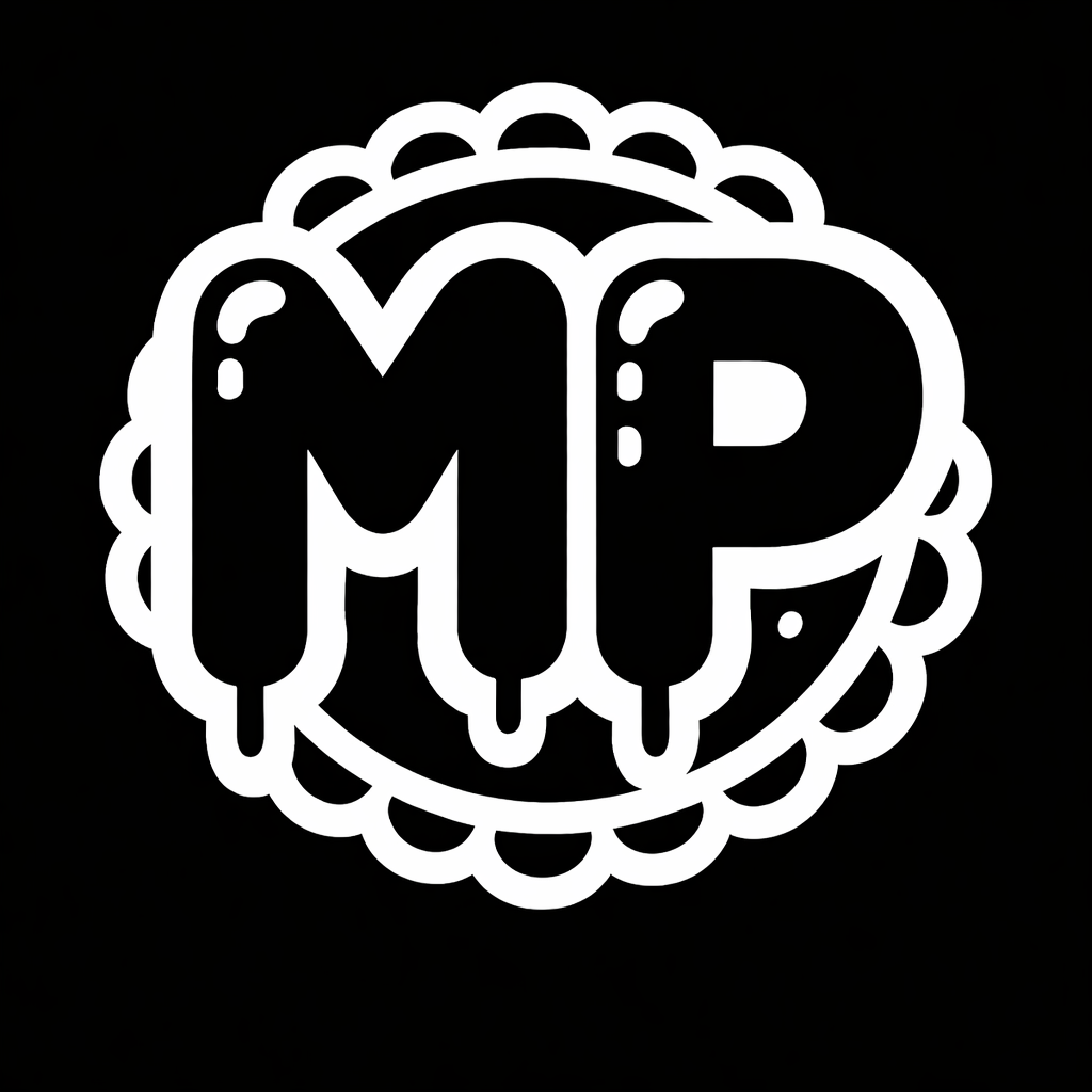 Mean Pies NZ Pie Finder and Food Guide App Mean Pies New Zealand food app logo with MP lettering on black background