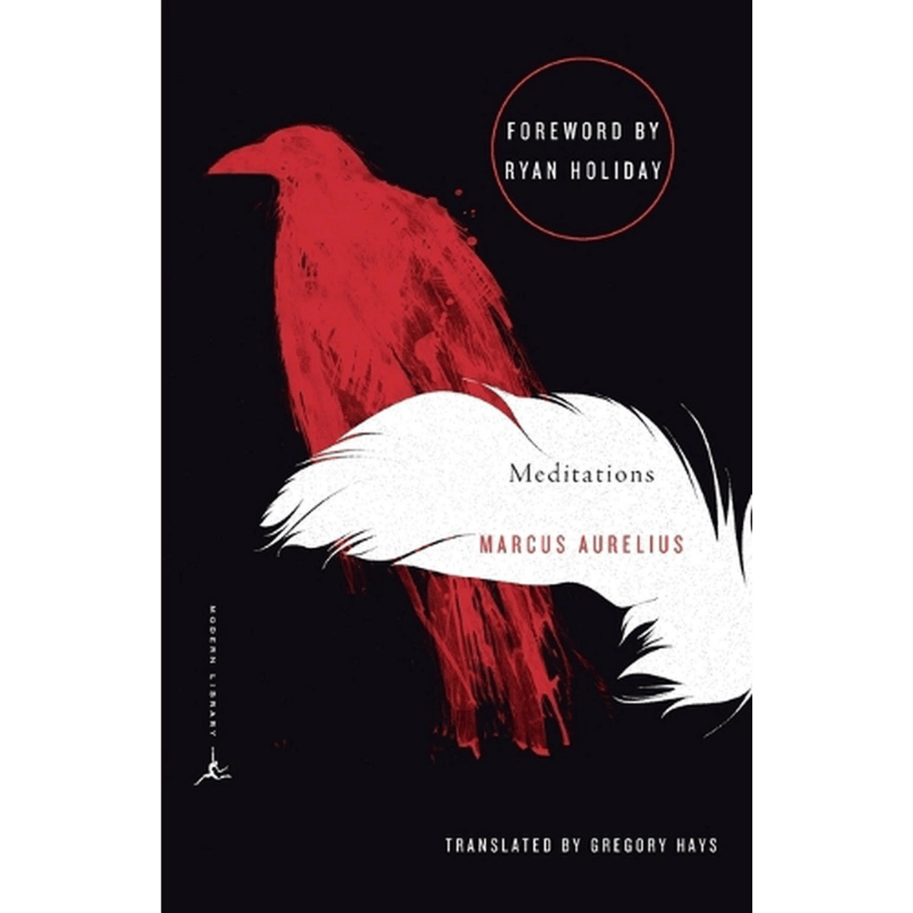 Meditations By Marcus Aurelius Meditations By Marcus Aurelius Book Cover With Red And White Raven Illustration On Black Background