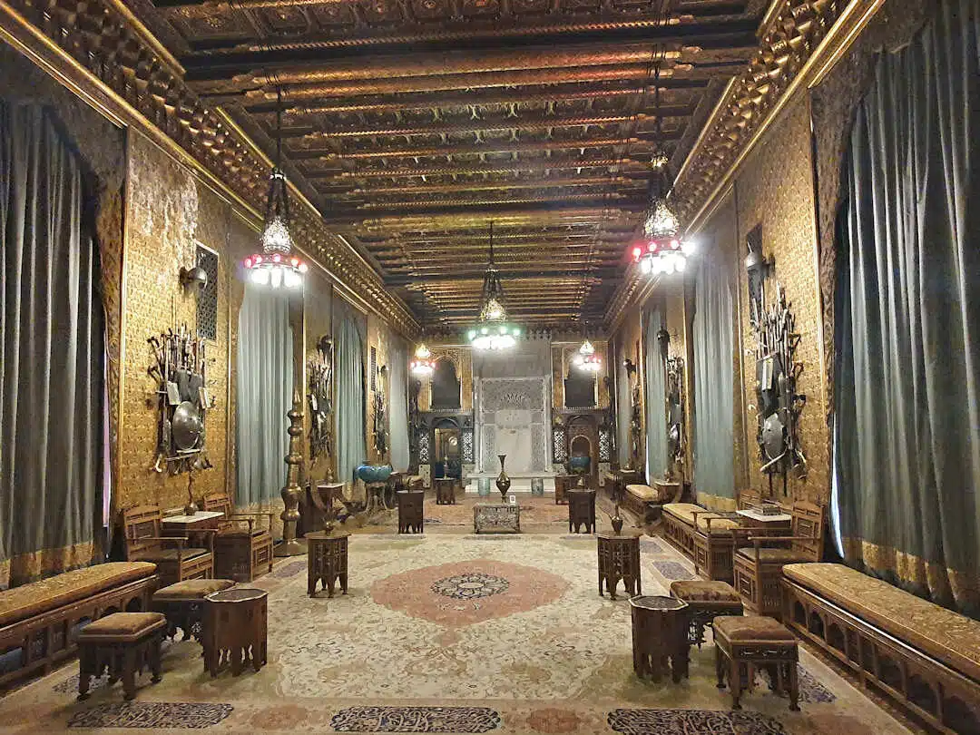 Moorish Hall at Peleș Castle with Oriental Carvings and Hanging Lanterns