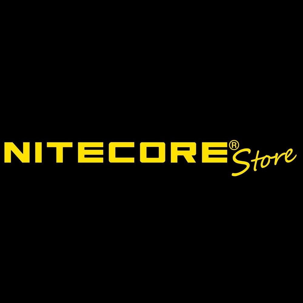 Nitecore logo in bold yellow uppercase letters, representing a brand of flashlights, headlamps, and lighting products