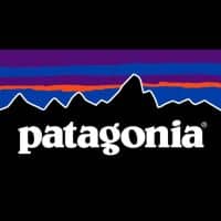 brand-logo-mockup Patagonia logo featuring a stylized mountain range with a sunset-inspired gradient background.