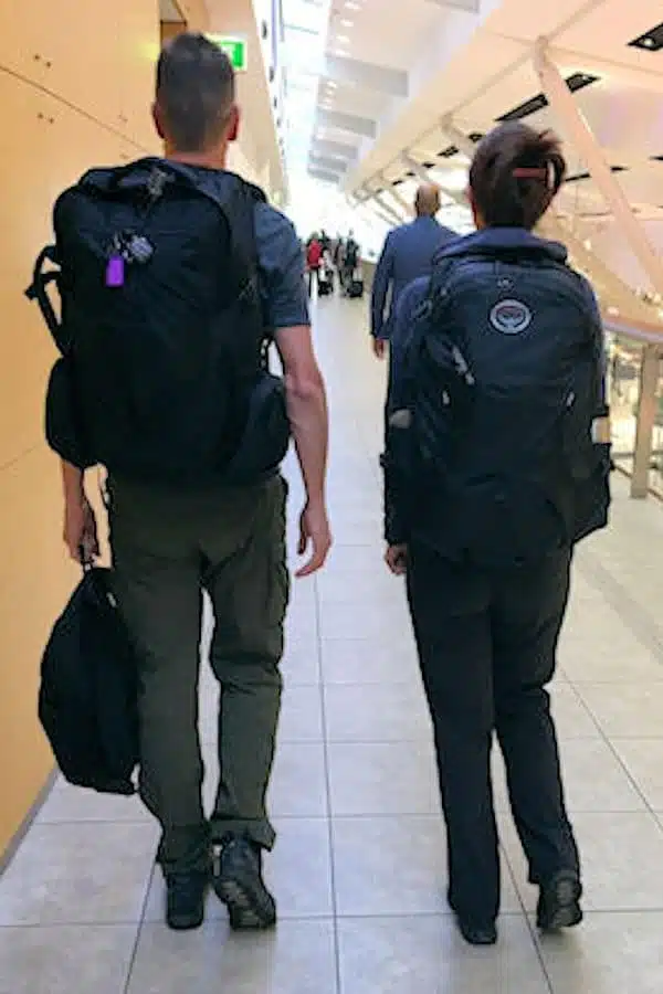 Paul and Sandra with carry-on in Sydney 2016