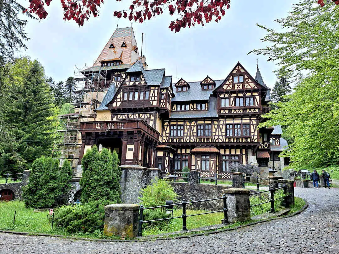 Pelișor Castle in Sinaia Romania with Half-Timbered Architecture