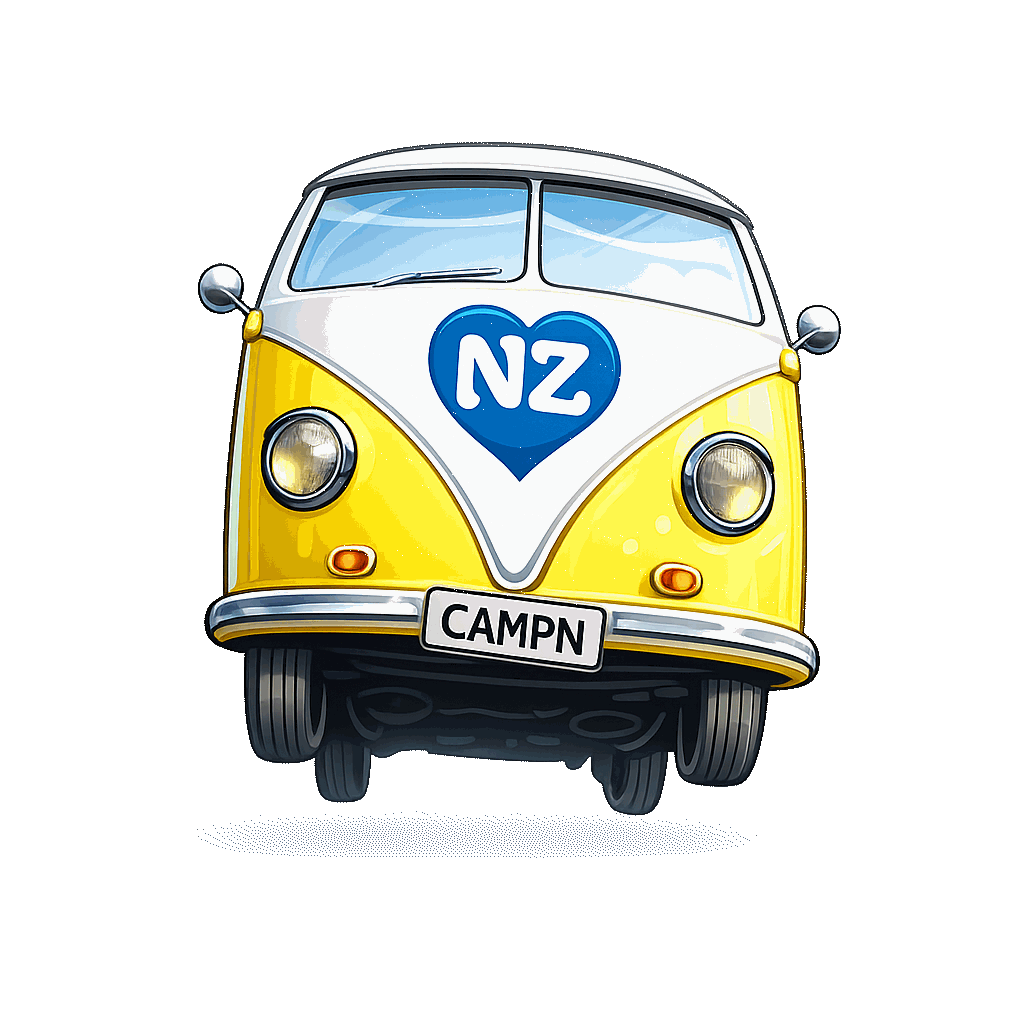 Rankers Camping NZ Travel App Rankers Camping NZ app logo with campervan and NZ heart