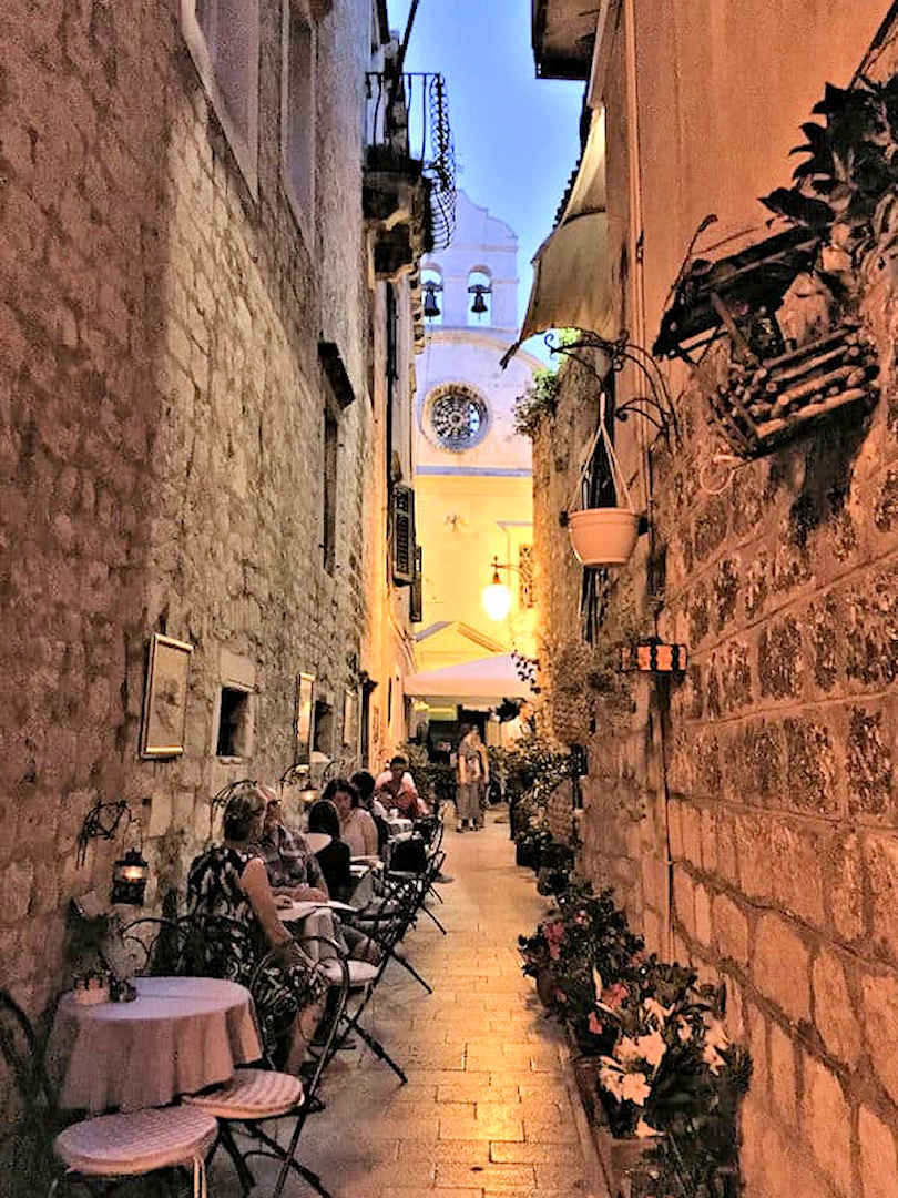 sibenik old town lane at night sibenik old town lane at night