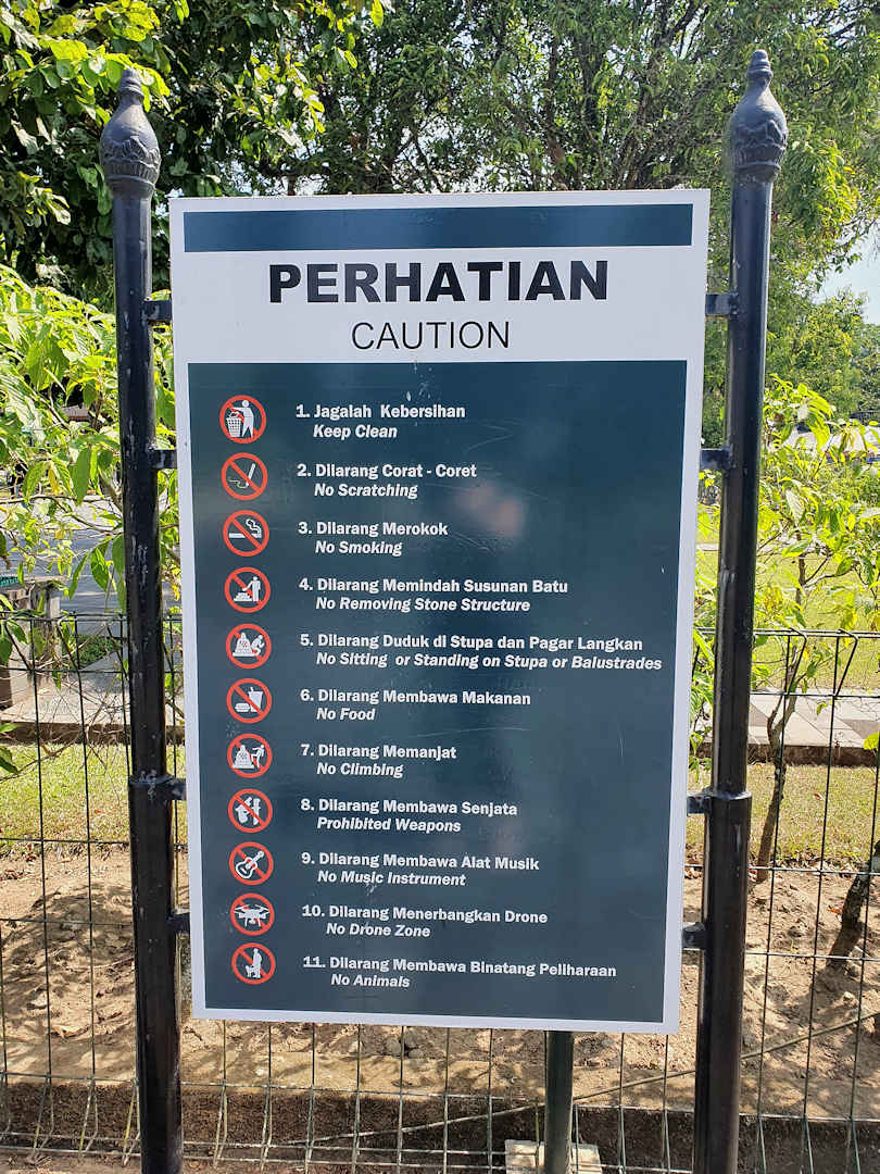 sign with rules at borobudur