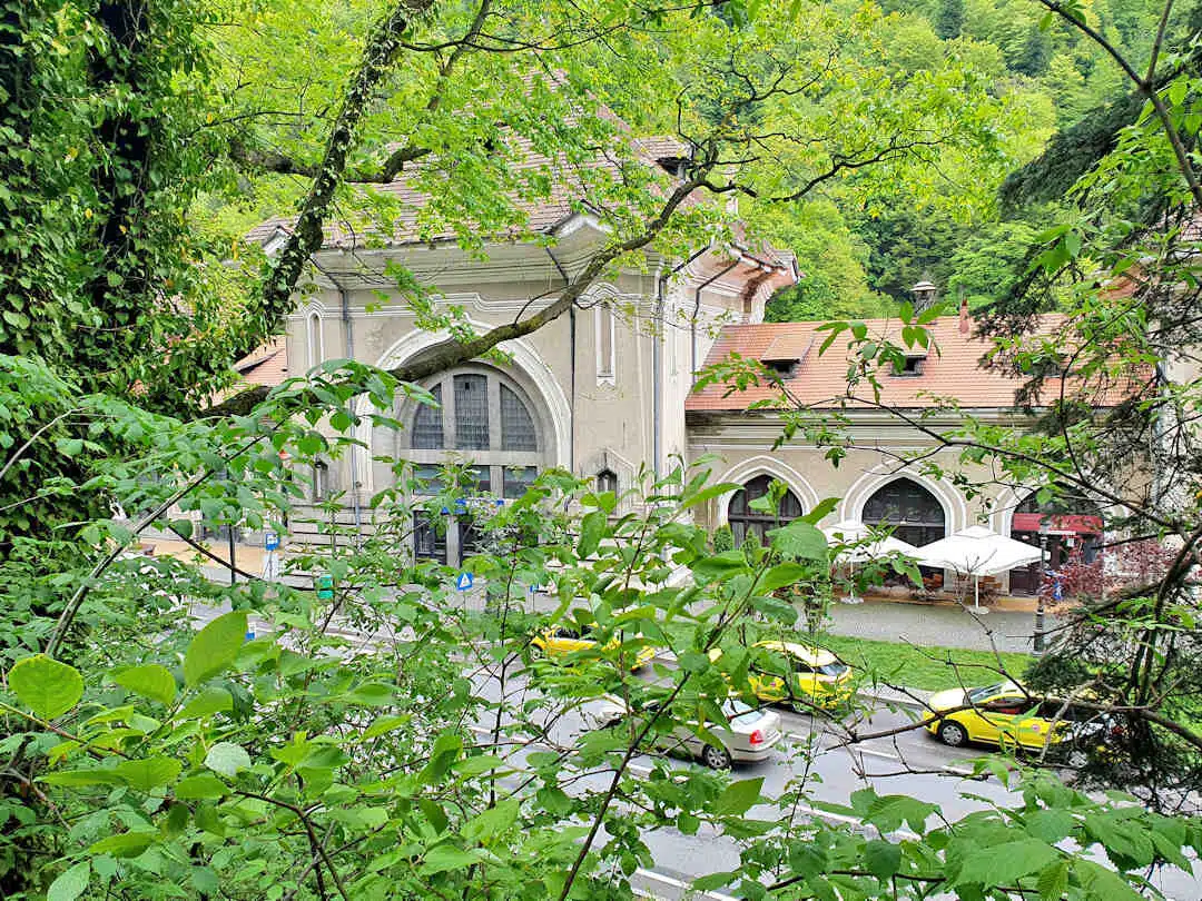 Sinaia Train Station Surrounded by Greenery in the Carpathian Mountains