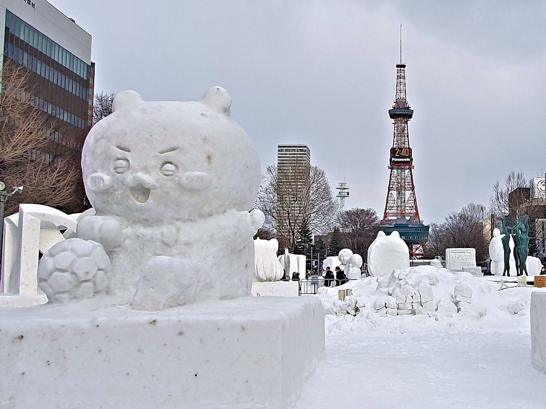 snow sculpture at odori park with sapporo tv tower