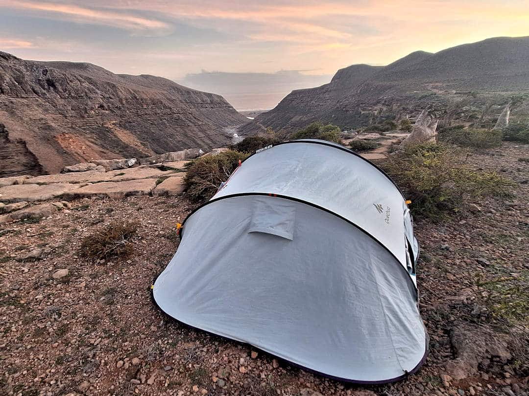 tent at wadi kalisan Tent on rocky hill with sunset view
