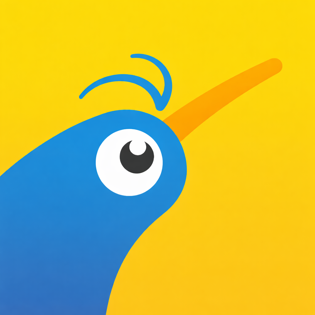 Trade Me New Zealand Marketplace App Logo Trade Me app logo featuring stylised blue bird head on yellow background