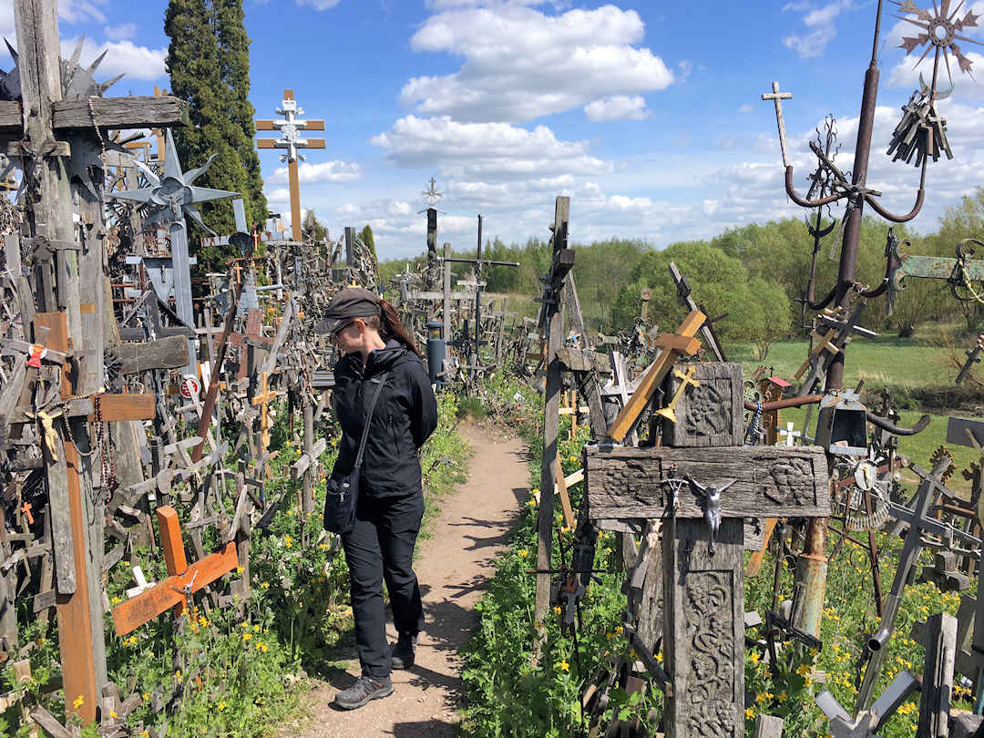 Walking on the path at Hill of Crosses